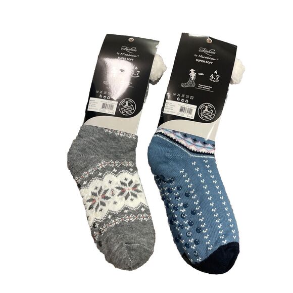 TWO (2) PAIRS MIRABEAU SUPER SOFT THERMAL KNIT SLIPPER SOCKS New - Picture 2 of 5